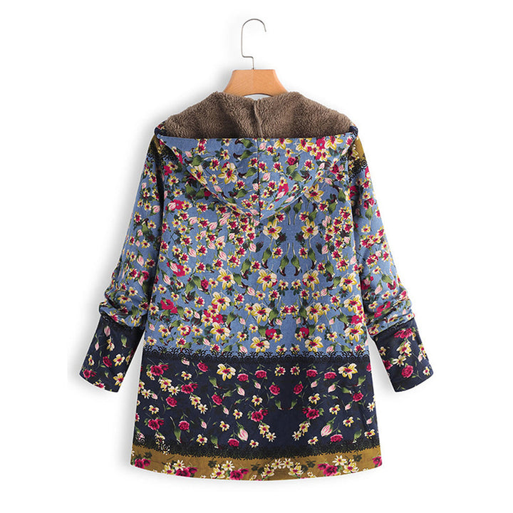 Drune | Blumen Reißverschluss Jacke mit Kapuze Damenjacke