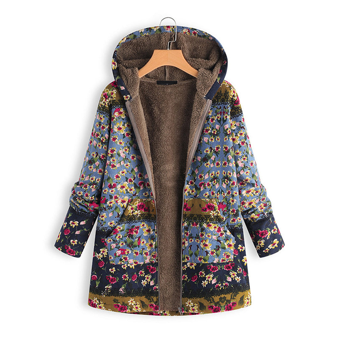 Drune | Blumen Reißverschluss Jacke mit Kapuze Damenjacke