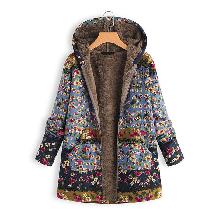 Drune | Blumen Reißverschluss Jacke mit Kapuze Damenjacke