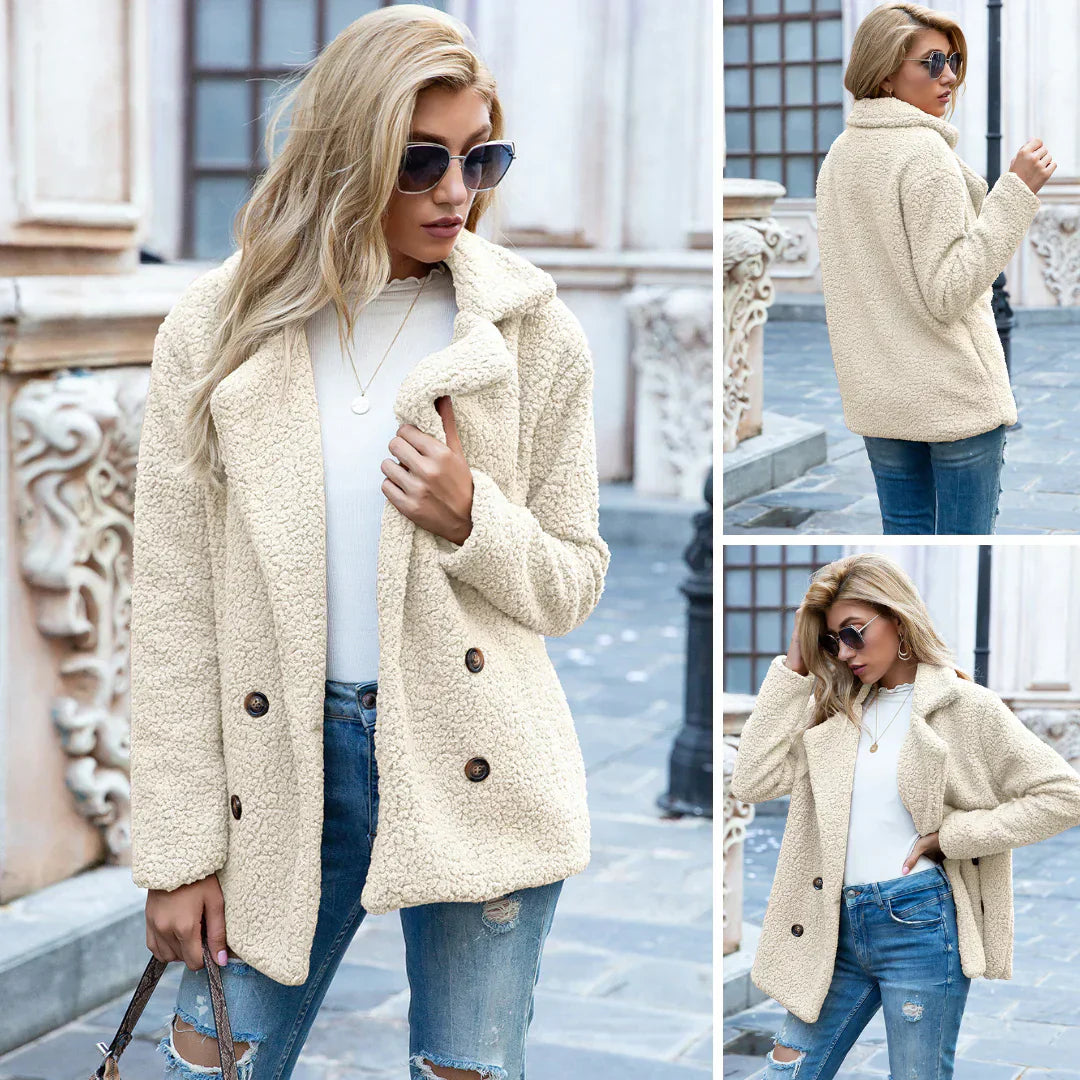 Drune | Doppelreihig Teddyplüsch Herbstjacke Damenjacke