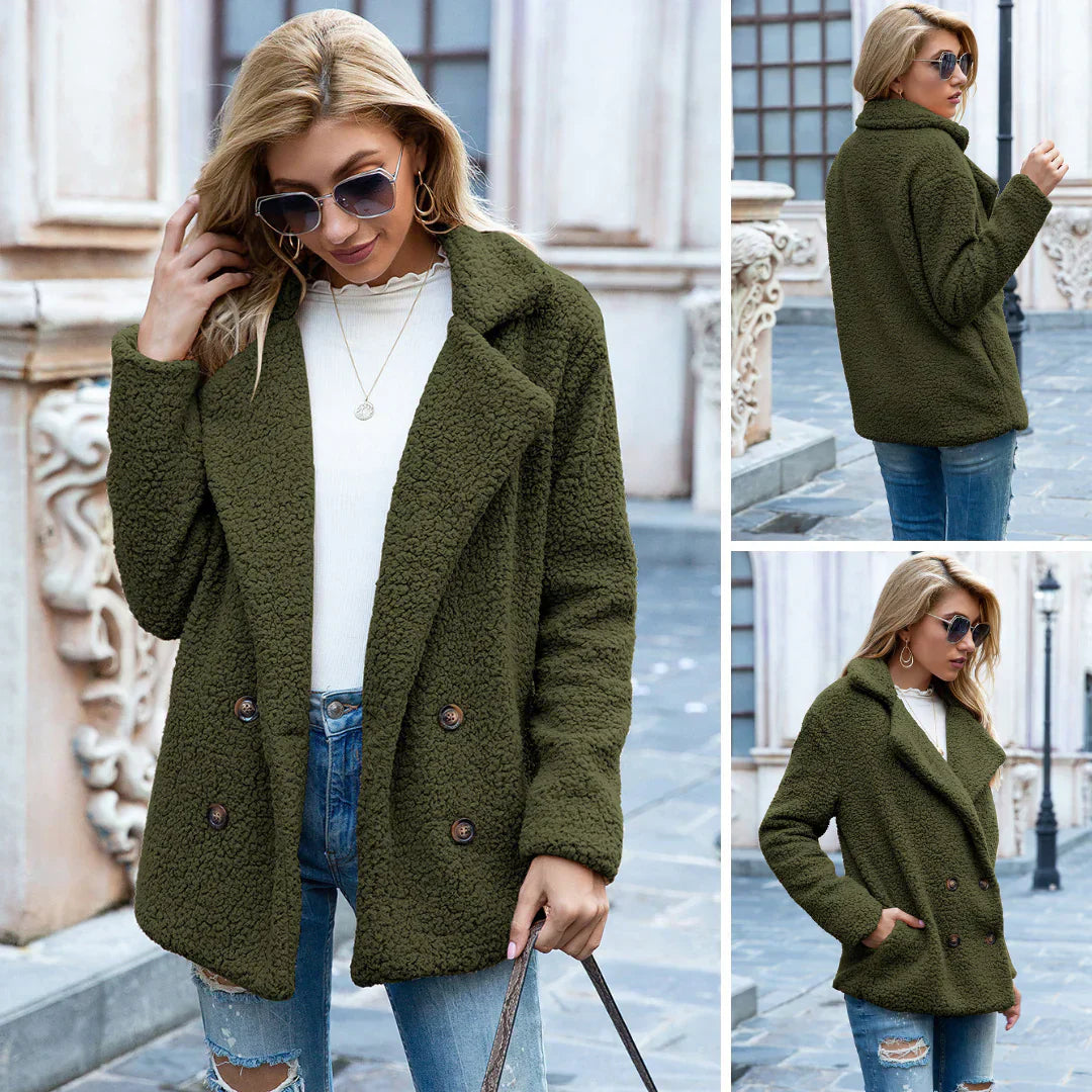 Drune | Doppelreihig Teddyplüsch Herbstjacke Damenjacke