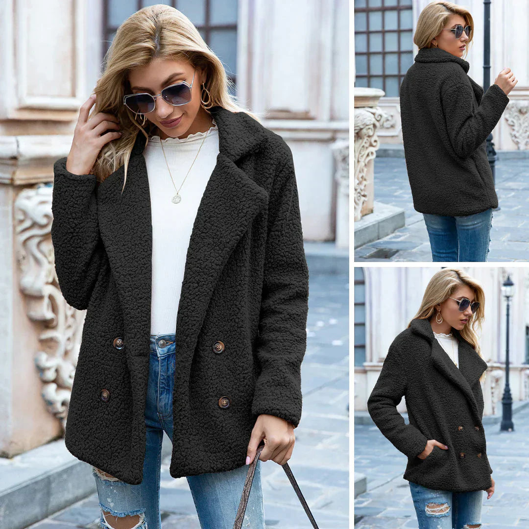 Drune | Doppelreihig Teddyplüsch Herbstjacke Damenjacke