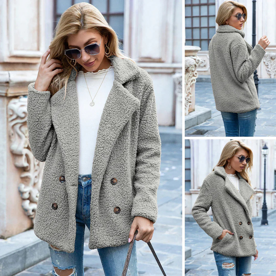 Drune | Doppelreihig Teddyplüsch Herbstjacke Damenjacke