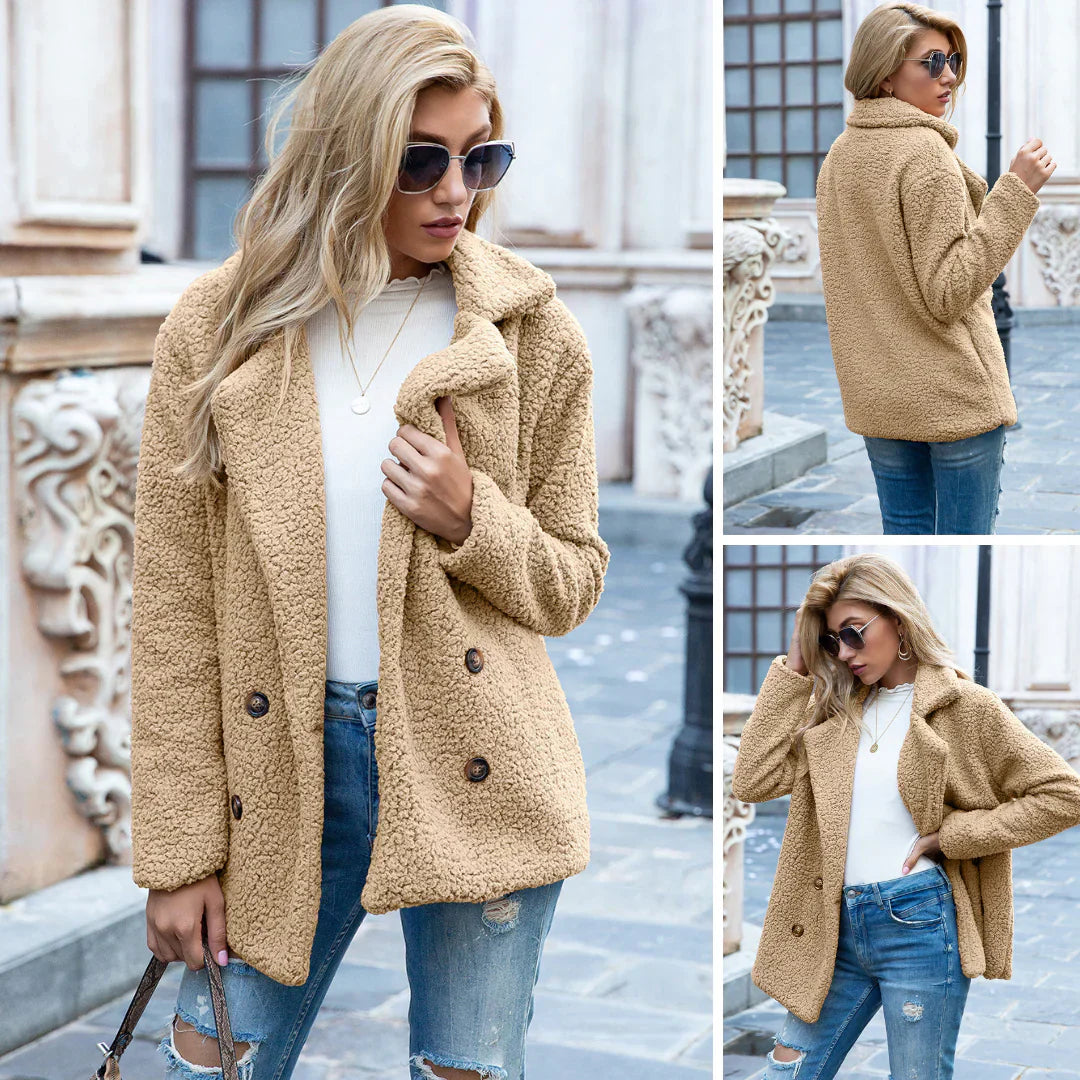 Drune | Doppelreihig Teddyplüsch Herbstjacke Damenjacke