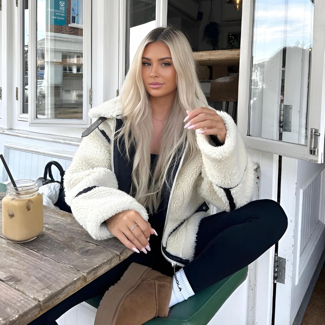 Drune | Weiß Fleece Pelzjacke Winterjacken & Mäntel für Damen