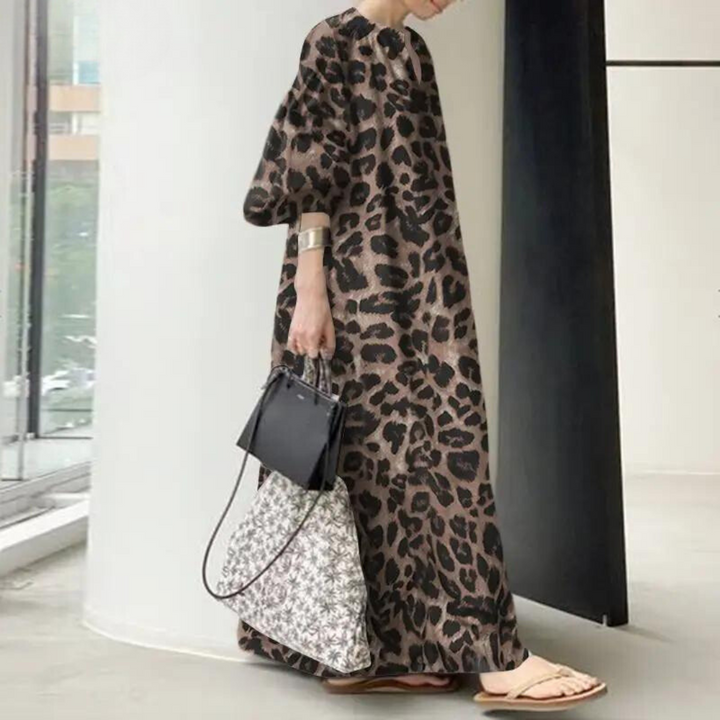 Drune Leopardenkleid | Stilvolles, sommerliches, bedrucktes, oversized Maxikleid mit langen Ärmeln