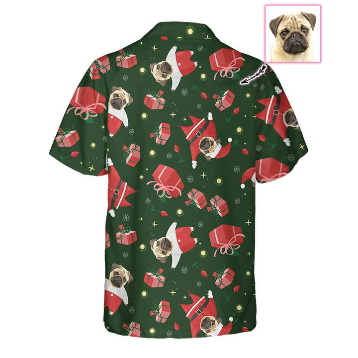 Drune | Das Pug Santa Custom Hawaiian Shirt, Pug Weihnachtsshirt für Männer & Frauen, Personalisierte Weihnachtsgeschenkidee