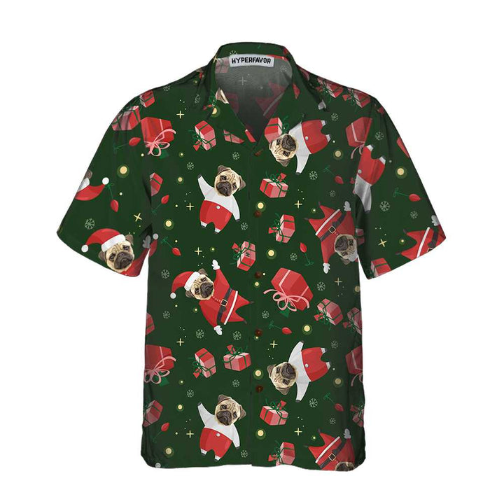 Drune | Das Pug Santa Custom Hawaiian Shirt, Pug Weihnachtsshirt für Männer & Frauen, Personalisierte Weihnachtsgeschenkidee