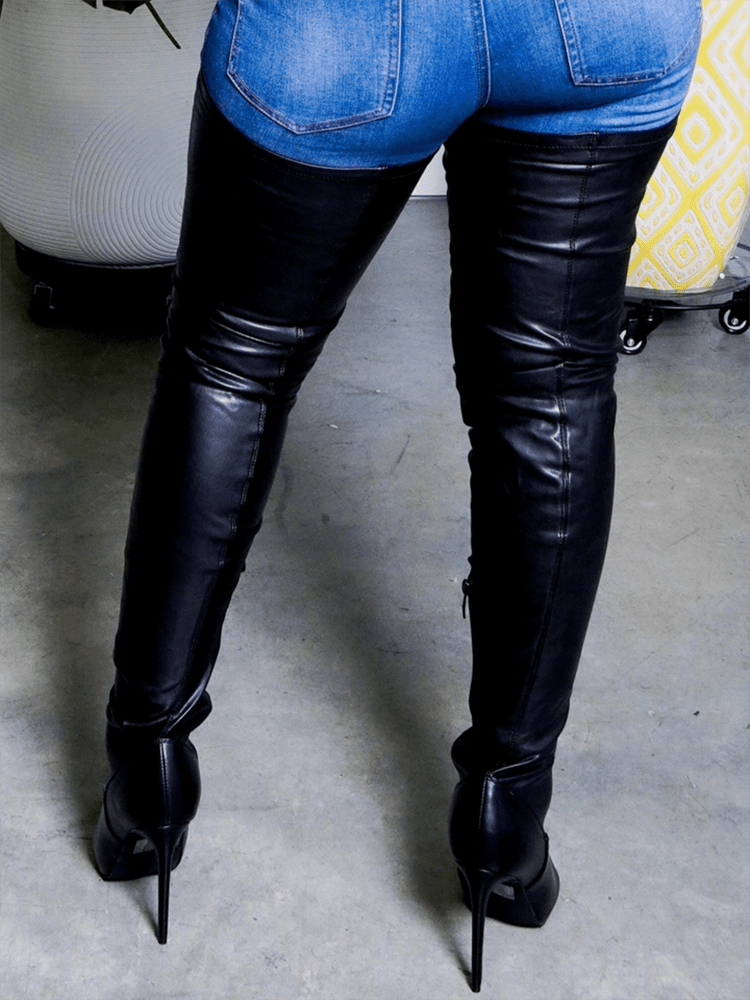 Drune | Overknee Stiefel Blockabsatz Runde Spitze Reißverschluss Lug Sohle