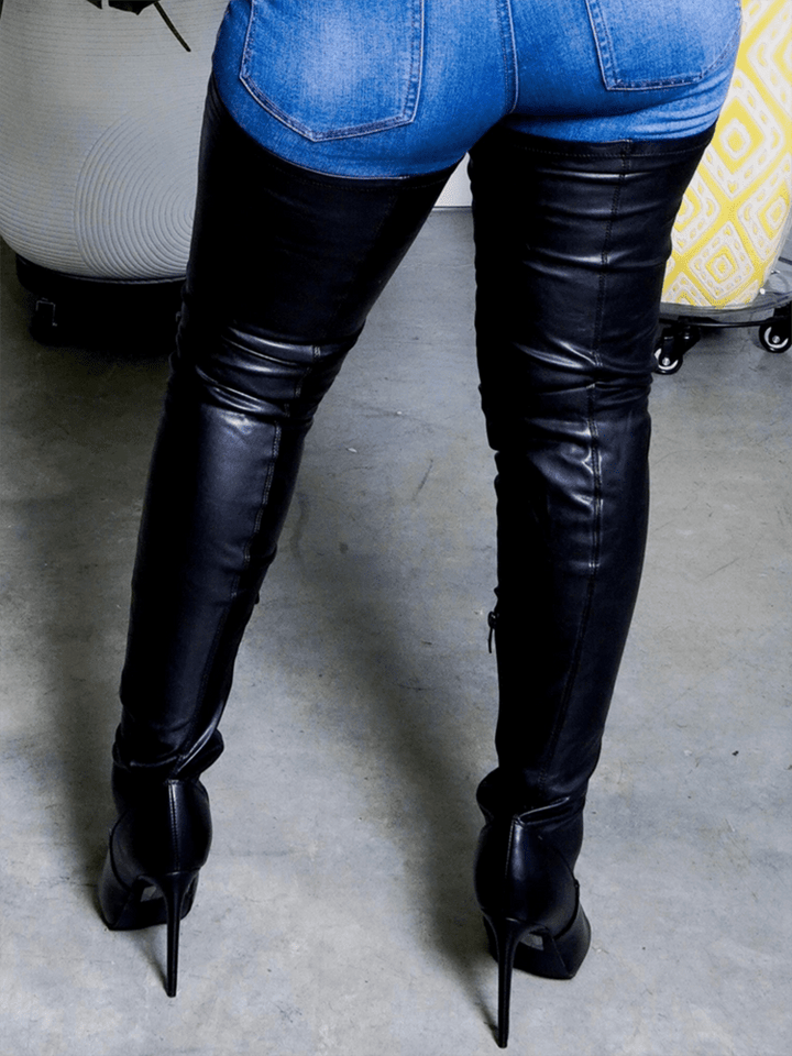 Drune | Overknee Stiefel Blockabsatz Runde Spitze Reißverschluss Lug Sohle