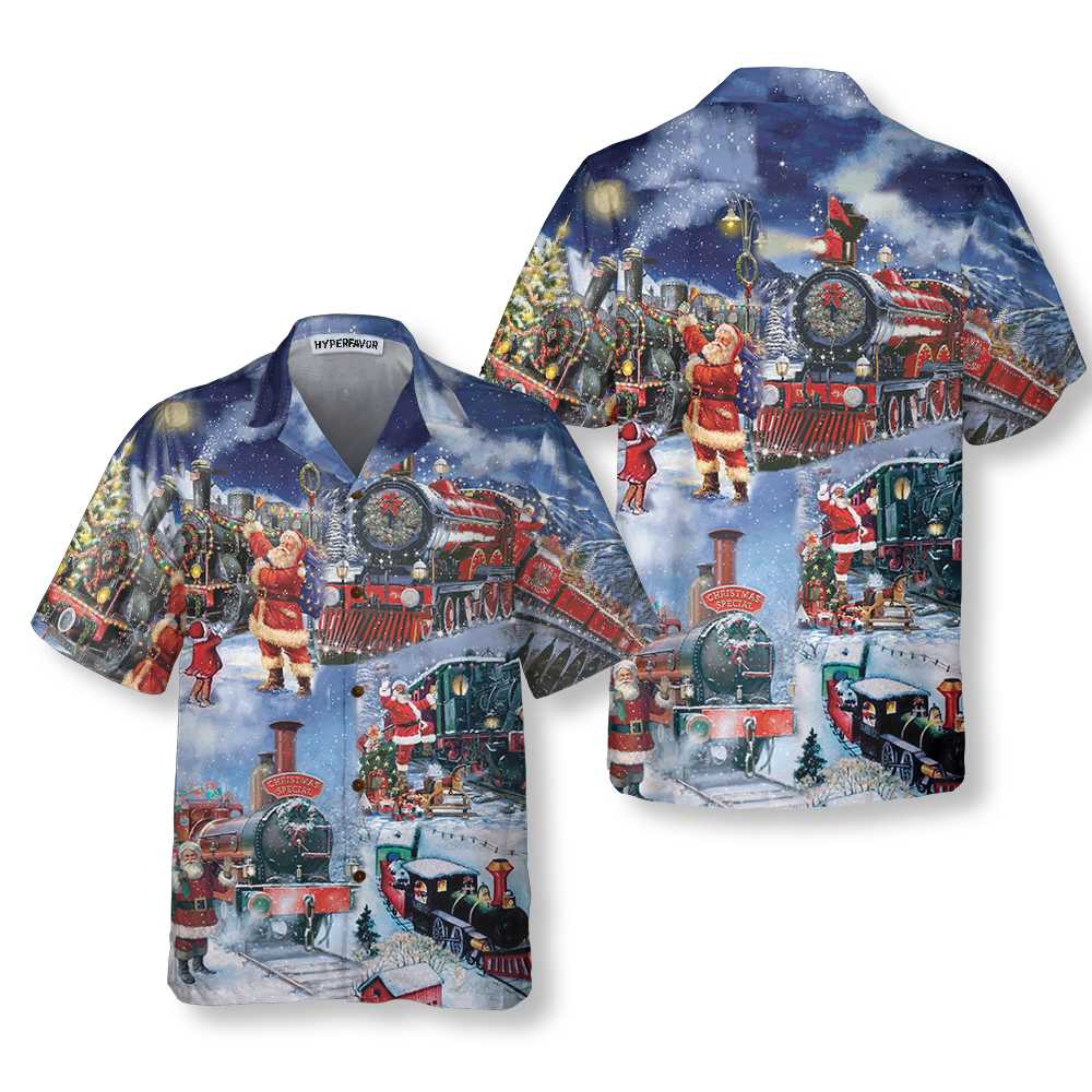 Drune | Train To Christmas Hawaiian Shirt, Lustiges Weihnachtshemd, Geschenk Für Weihnachten