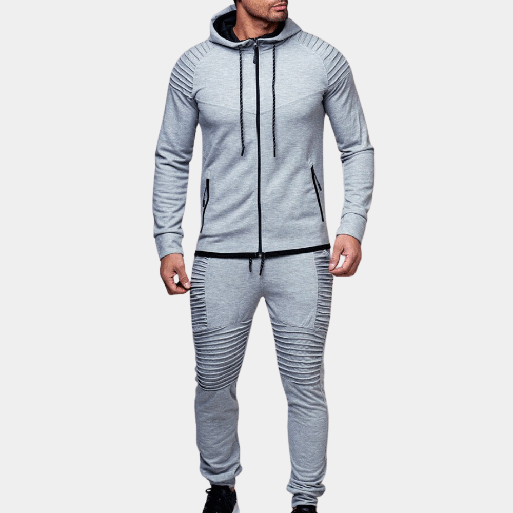 Drune | Trainingsanzug mit Rippdetails - Zweiteiler Jogginganzug mit Kapuze für Sport & Freizeit