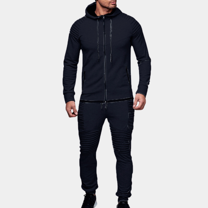 Drune | Trainingsanzug mit Rippdetails - Zweiteiler Jogginganzug mit Kapuze für Sport & Freizeit