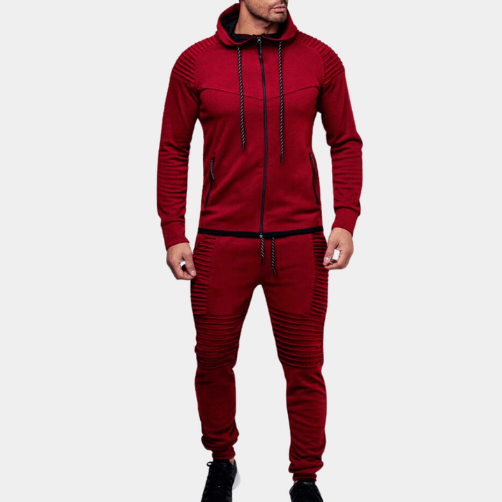 Drune | Trainingsanzug mit Rippdetails - Zweiteiler Jogginganzug mit Kapuze für Sport & Freizeit