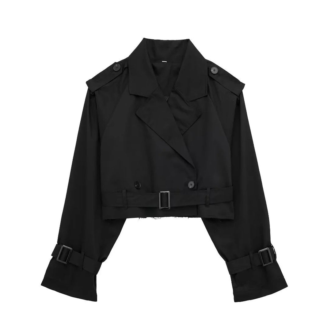 Drune | Kurze Jacke mit Doppelter Brust und Gurt für Damen