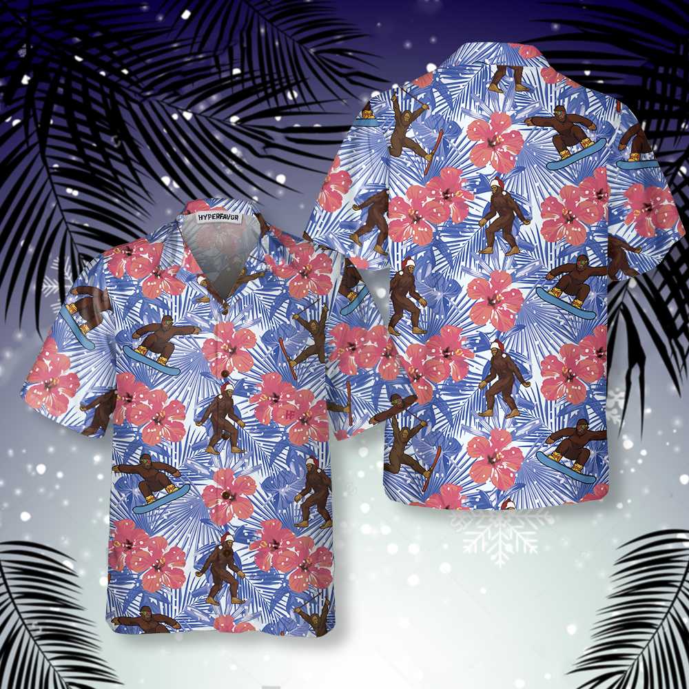 Drune | Tropisches Weihnachten Bigfoot Hawaiian Shirt, Lustiges Weihnachten Bigfoot Shirt, Geschenk Für Weihnachten