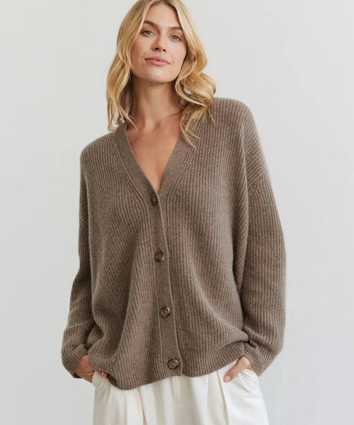 Drune | Übergroße Strickjacke Damen Strickjacke aus Kaschmir mit V Ausschnitt und Knöpfen