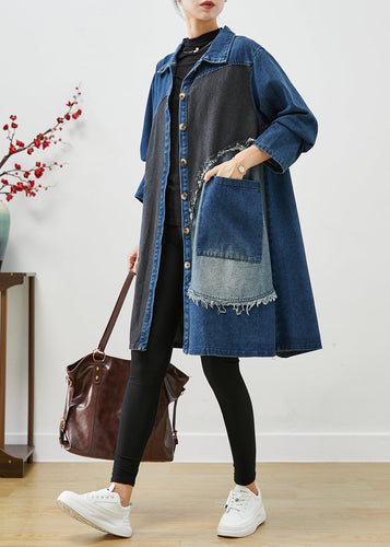 Drune | Blaue asymmetrische Patchwork-Denim-Trenchcoats