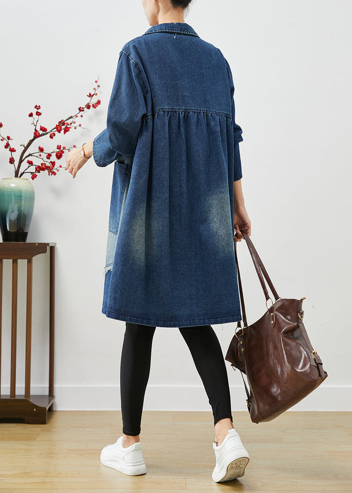 Drune | Blaue asymmetrische Patchwork-Denim-Trenchcoats