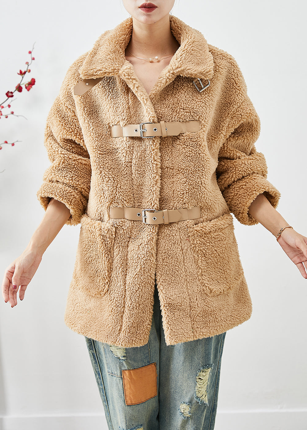 Drune | Khaki Peter Pan Kragen Taschen Kunstfell Teddy Mäntel Winter