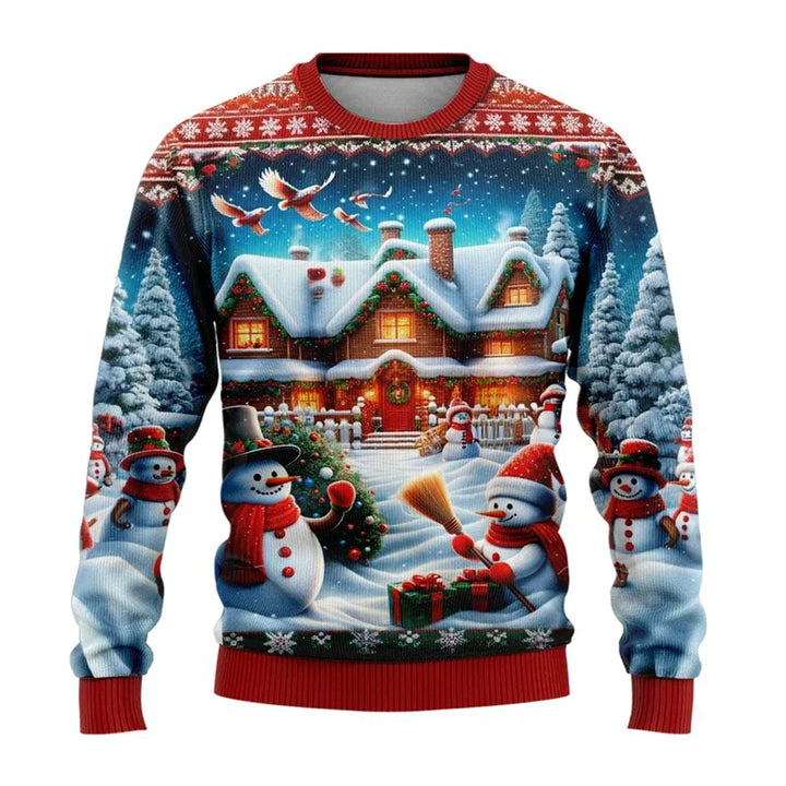 Drune | Weihnachts-Pullover - Unisex 3D Schneemann & Weihnachtsmann Design mit bequemem Schnitt