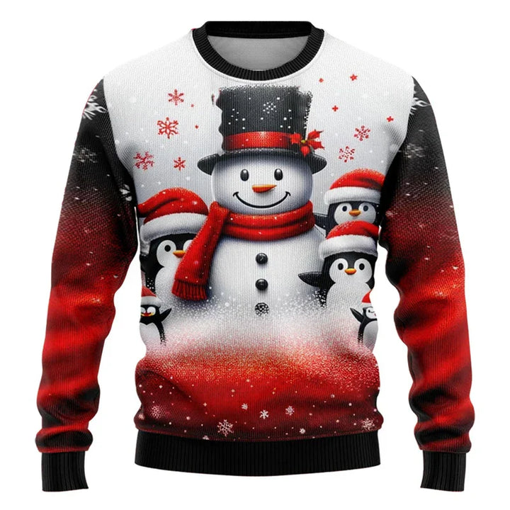 Drune | Weihnachts-Pullover - Unisex 3D Schneemann & Weihnachtsmann Design mit bequemem Schnitt