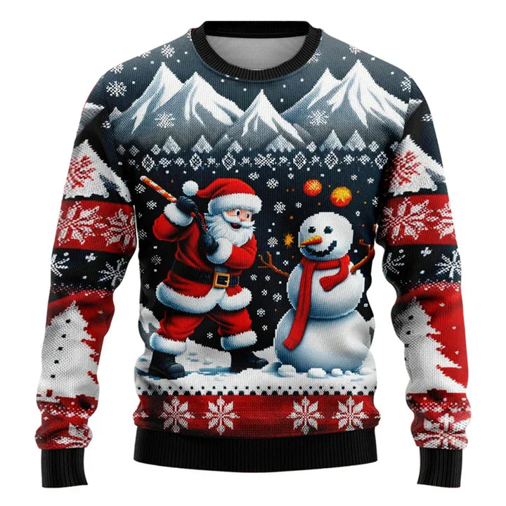 Drune | Weihnachts-Pullover - Unisex 3D Schneemann & Weihnachtsmann Design mit bequemem Schnitt