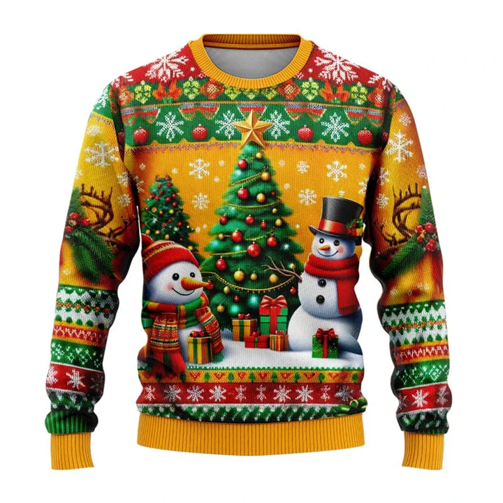 Drune | Weihnachts-Pullover - Unisex 3D Schneemann & Weihnachtsmann Design mit bequemem Schnitt
