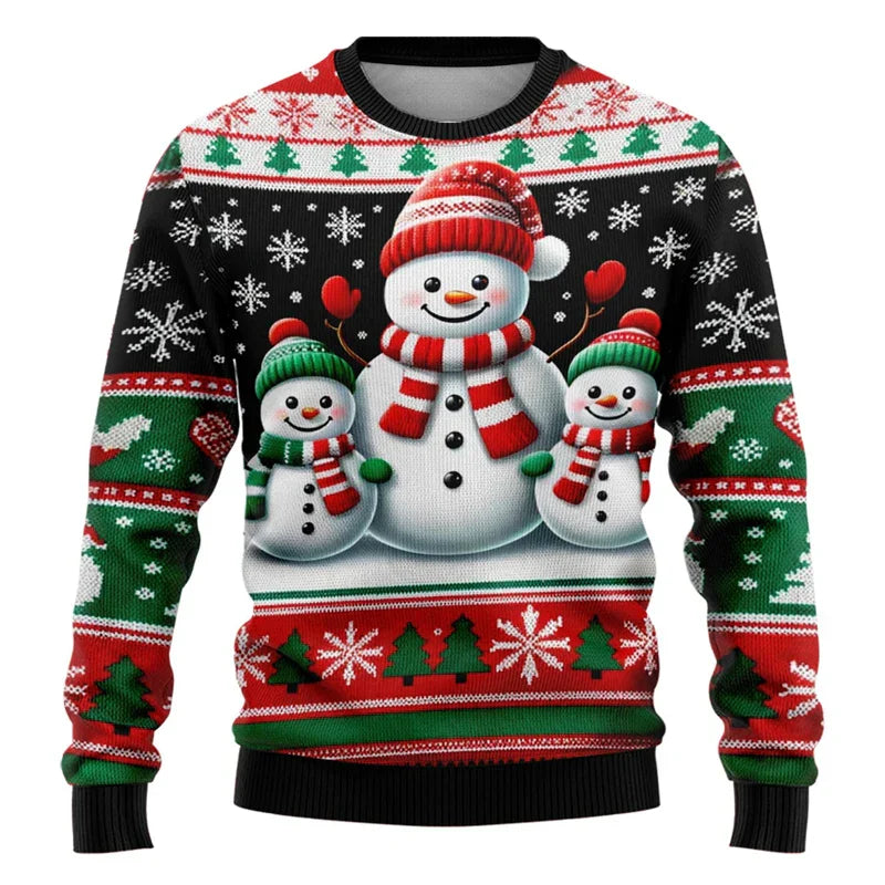 Drune | Weihnachts-Pullover - Unisex 3D Schneemann & Weihnachtsmann Design mit bequemem Schnitt