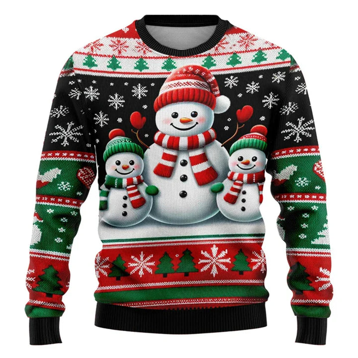Drune | Weihnachts-Pullover - Unisex 3D Schneemann & Weihnachtsmann Design mit bequemem Schnitt