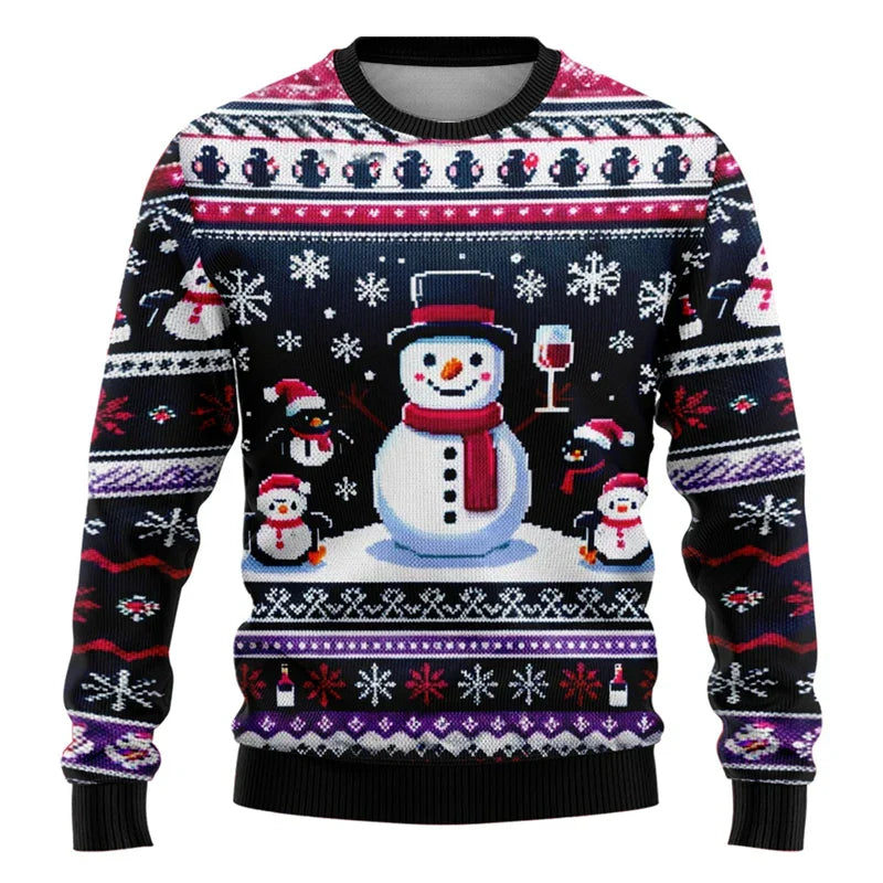 Drune | Weihnachts-Pullover - Unisex 3D Schneemann & Weihnachtsmann Design mit bequemem Schnitt