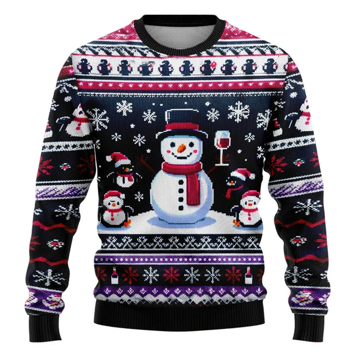 Drune | Weihnachts-Pullover - Unisex 3D Schneemann & Weihnachtsmann Design mit bequemem Schnitt