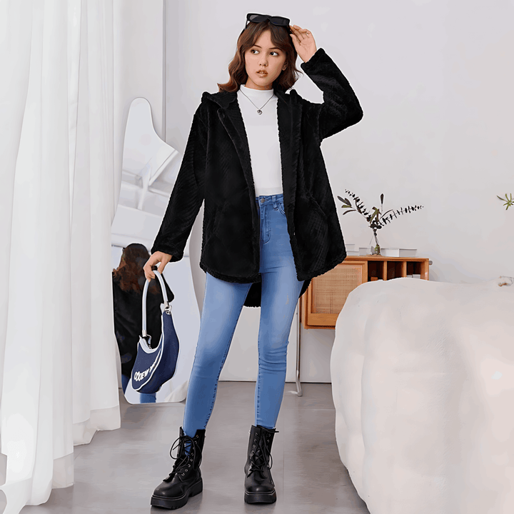 Drune | Fleece Strickjacke mit Kapuze