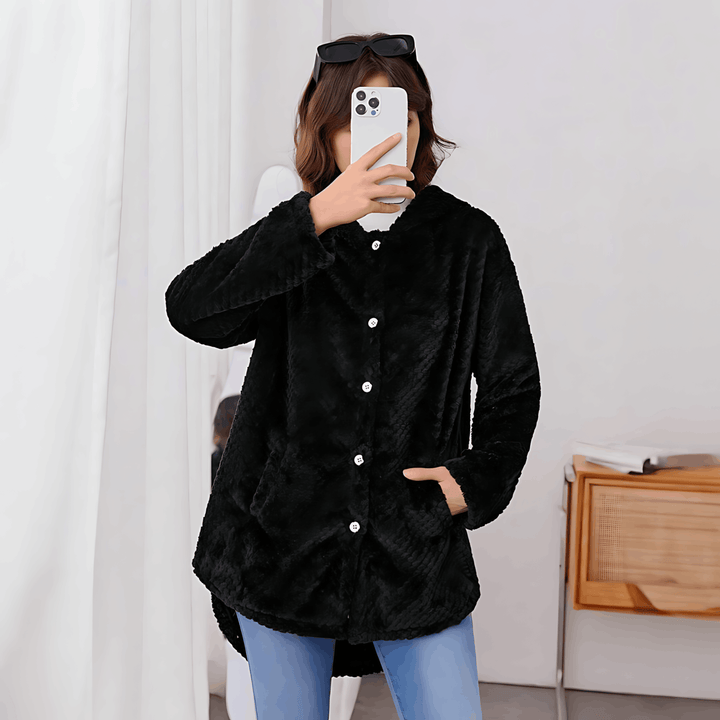 Drune | Fleece Strickjacke mit Kapuze