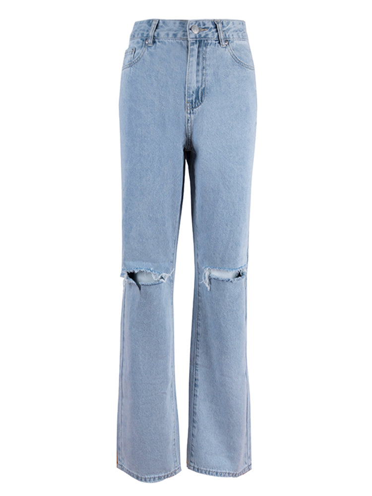 Drune | Damen Jeanshose mit Lockerer Passform Zerrissen Weites Bein Hohe Taille Lassige Baggy Jean