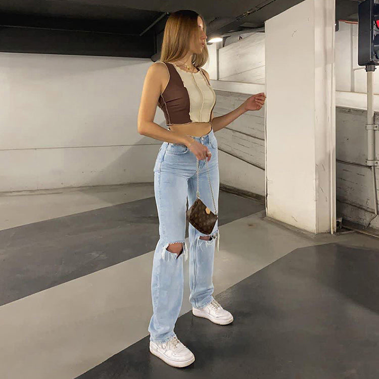 Drune | Damen Jeanshose mit Lockerer Passform Zerrissen Weites Bein Hohe Taille Lassige Baggy Jean