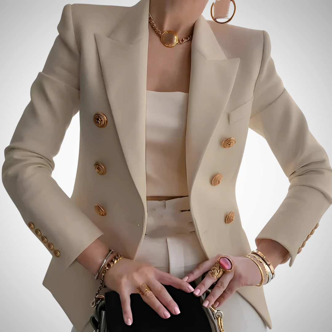Drune | Luxus Damen Doppelreiher Blazer Mit Goldenen Knöpfen Büro Chic