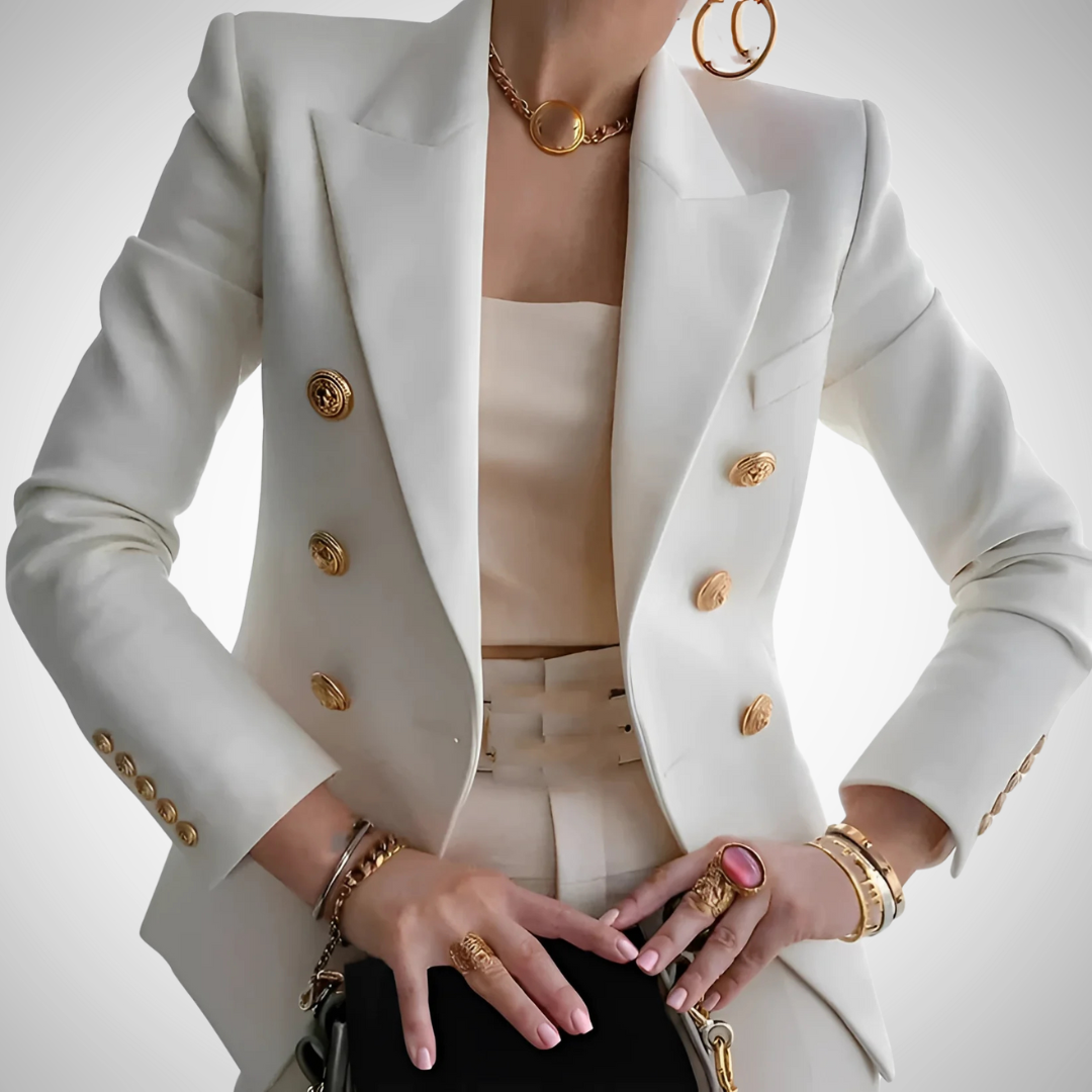 Drune | Luxus Damen Doppelreiher Blazer Mit Goldenen Knöpfen Büro Chic