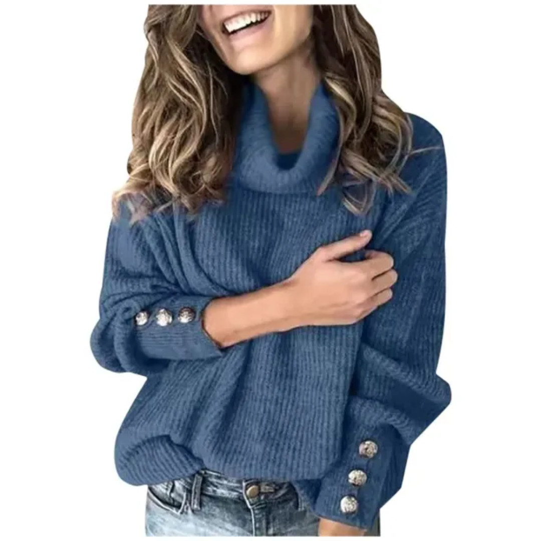 Drune - Damen Pullover mit Knopfärmeln und Rollkragen