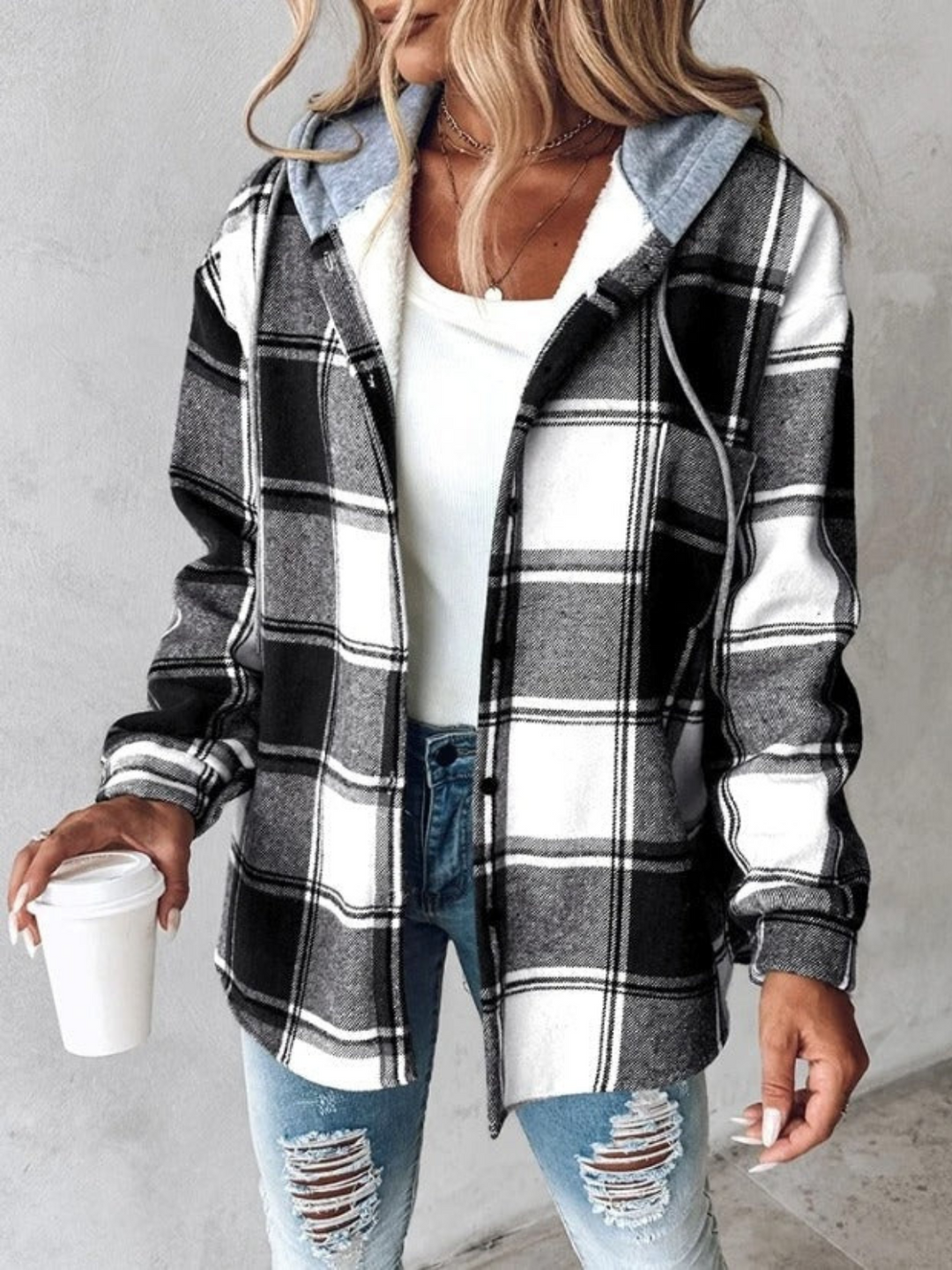Drune | Stil klassischer karierten Hoodie für Damen