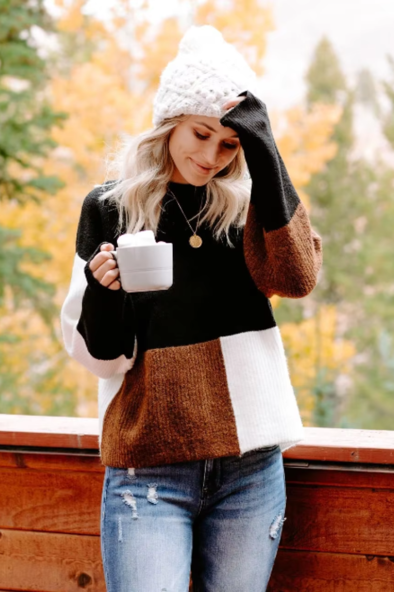 Drune | Warmer Pullover mit trendigem Blockfarbenmuster für Frauen