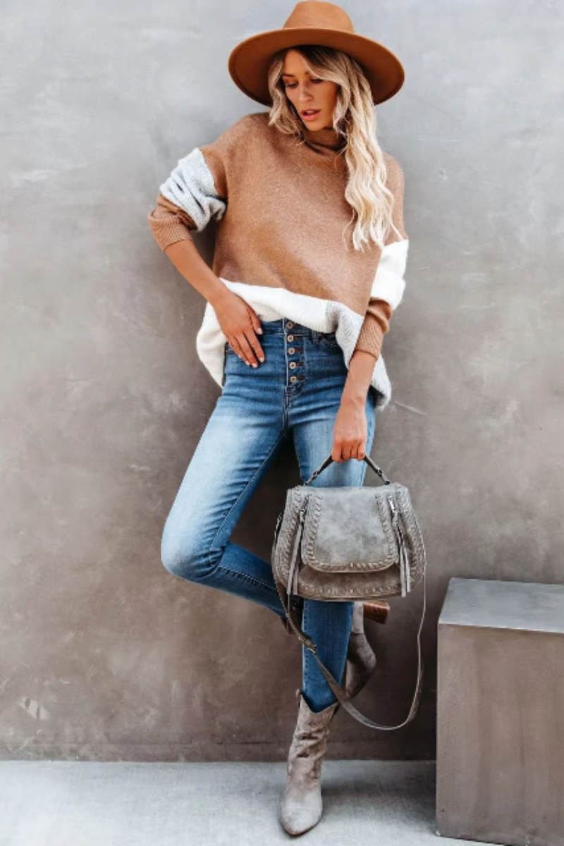Drune | Warmer Pullover mit trendigem Blockfarbenmuster für Frauen