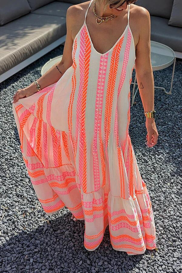 Drune | Away On Vacay Lange Cami Kleid mit Ethnischem Muster