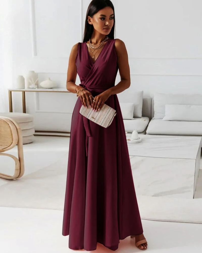 Drune | Langes V-Ausschnitt Kleid für Damen Maxi