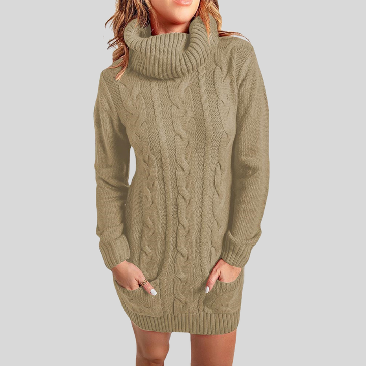 Drune | Kabelstrick Rollkragenpullover - Lässiger Schnitt Tunika-Länge Pullover