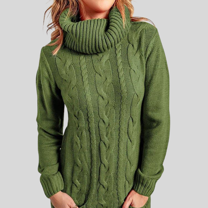 Drune | Kabelstrick Rollkragenpullover - Lässiger Schnitt Tunika-Länge Pullover