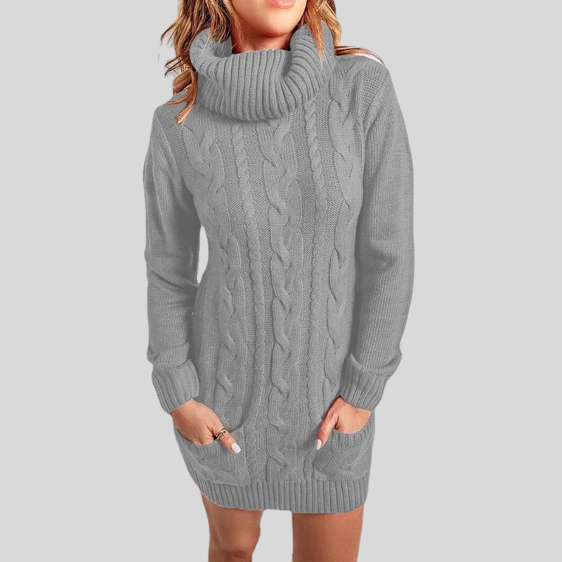 Drune | Kabelstrick Rollkragenpullover - Lässiger Schnitt Tunika-Länge Pullover