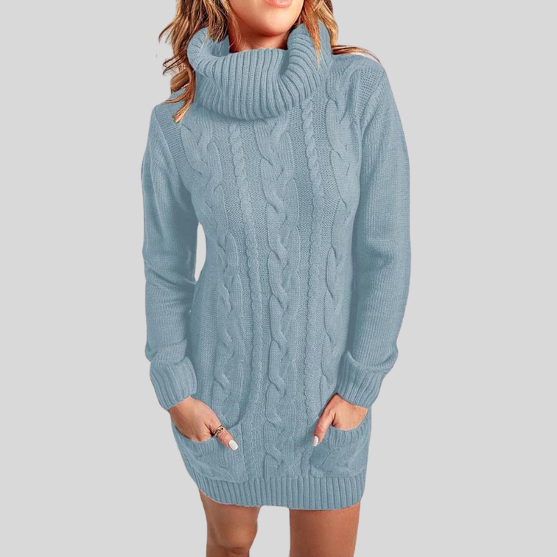 Drune | Kabelstrick Rollkragenpullover - Lässiger Schnitt Tunika-Länge Pullover