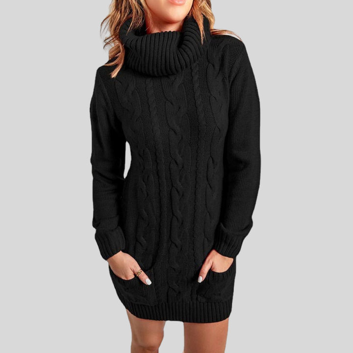 Drune | Kabelstrick Rollkragenpullover - Lässiger Schnitt Tunika-Länge Pullover