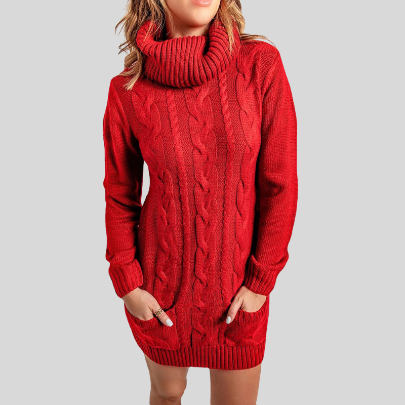 Drune | Kabelstrick Rollkragenpullover - Lässiger Schnitt Tunika-Länge Pullover